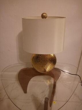 Hammered Gold Globe Table Lamp with White Drum Shade